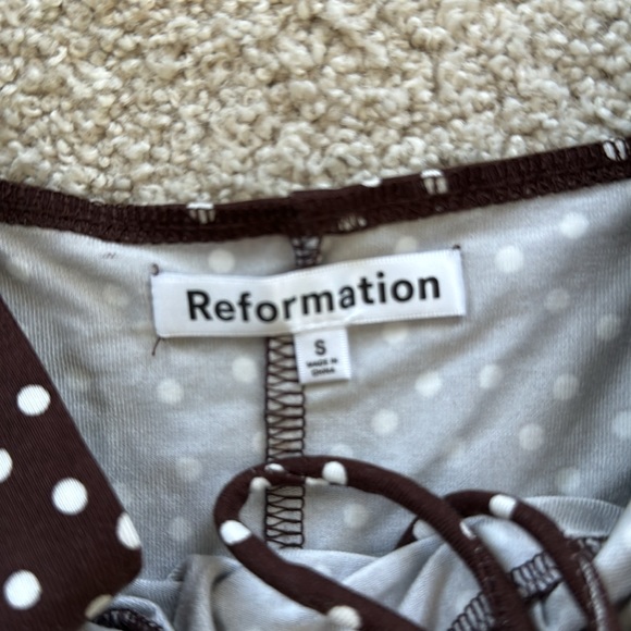 Reformation NWT Nevada Brown Dot Mini Dress size small - Picture 5 of 9
